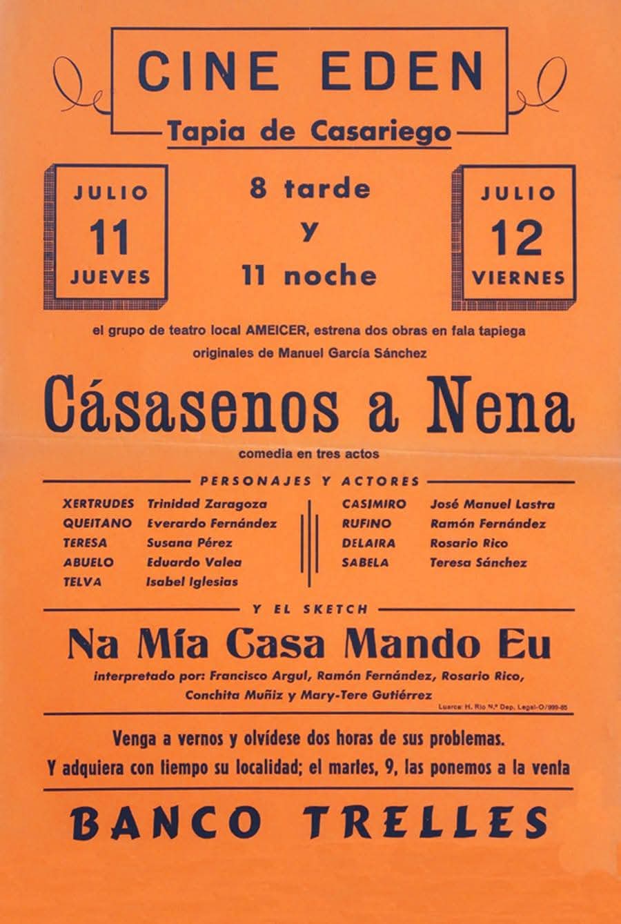 Cartel obra de teatro cine Edén Tapia de Casariego
